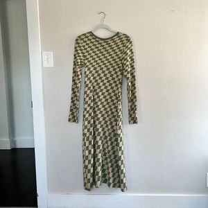 ZARA LONG KNIT CHECKERED DRESS